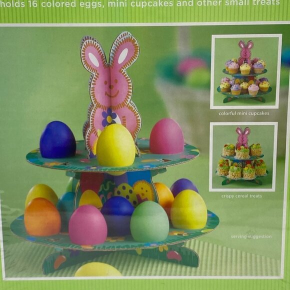 Wilton Fuzzy Bunny Egg Treat Stand 16 colored Eggs Mini Cupcakes Treats - Picture 2 of 6